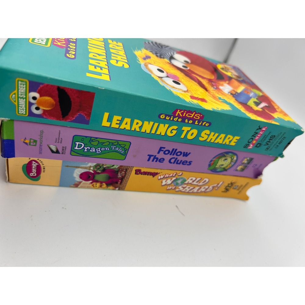 Kids VHS Lot Sesame Street Barney Dragon Tales Learning To Share 3 Tape Bundle - Picture 8 of 8
